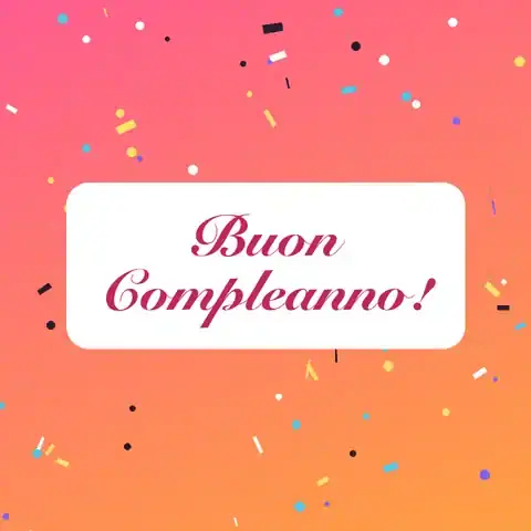 GIF animata: coriandoli colorati che cadono su sfondo rosa con la scritta Buon Compleanno!